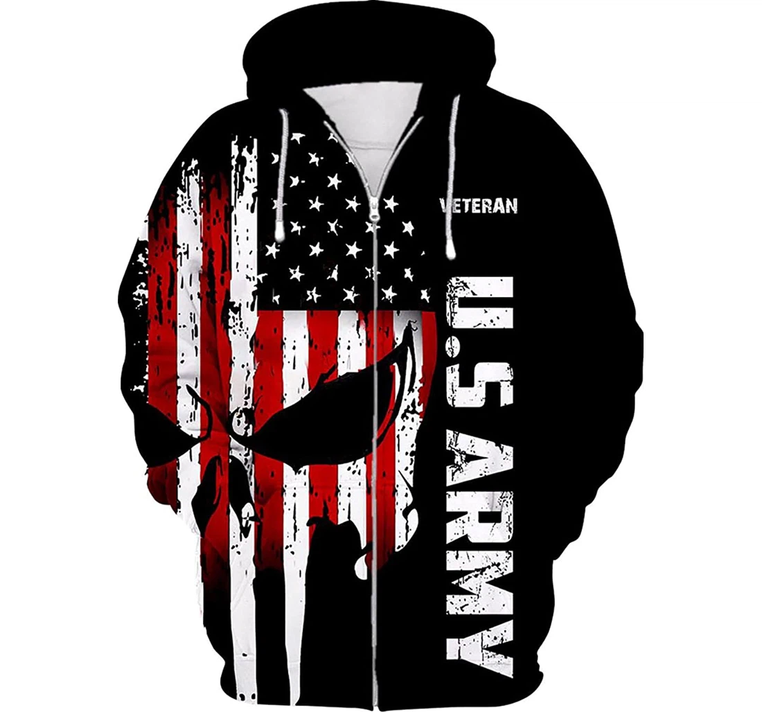 Us Army Veteran Us Skull Background - 3D Printed Pullover Hoodie