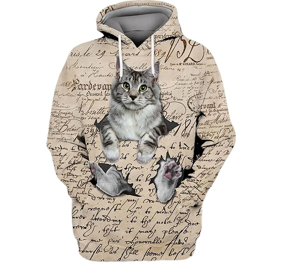 Cat Graphic Vintage Retro Background - 3D Printed Pullover Hoodie