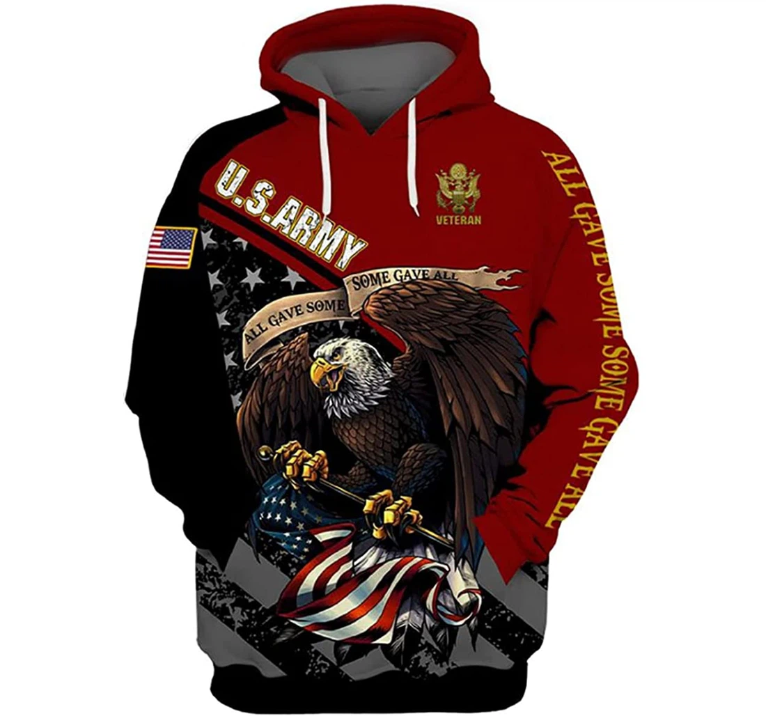 Us Army Symbol All Gave Some Eagle Flag Pattern Red Color - 3D Printed Pullover Hoodie