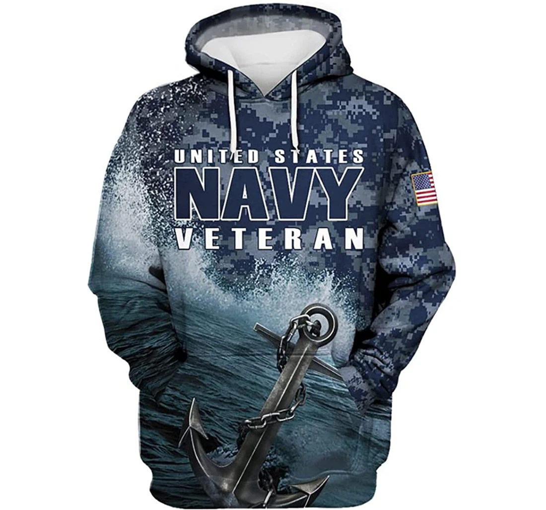 Us Navy Veteran Metal Anchor The Sea - 3D Printed Pullover Hoodie