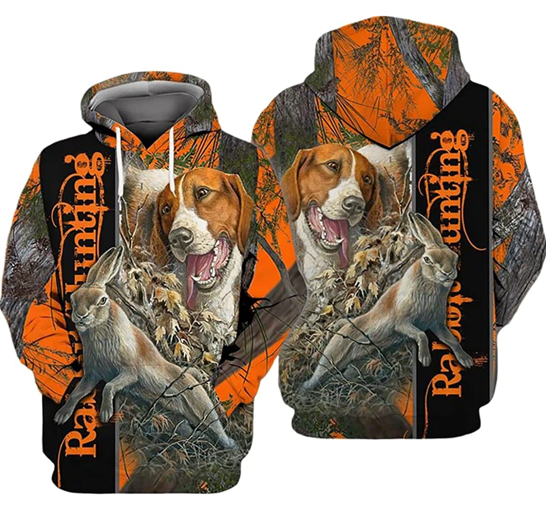 Beagle Hunting Rabbit In The Forest Orange Pattern - 3D Printed Pullover Hoodie