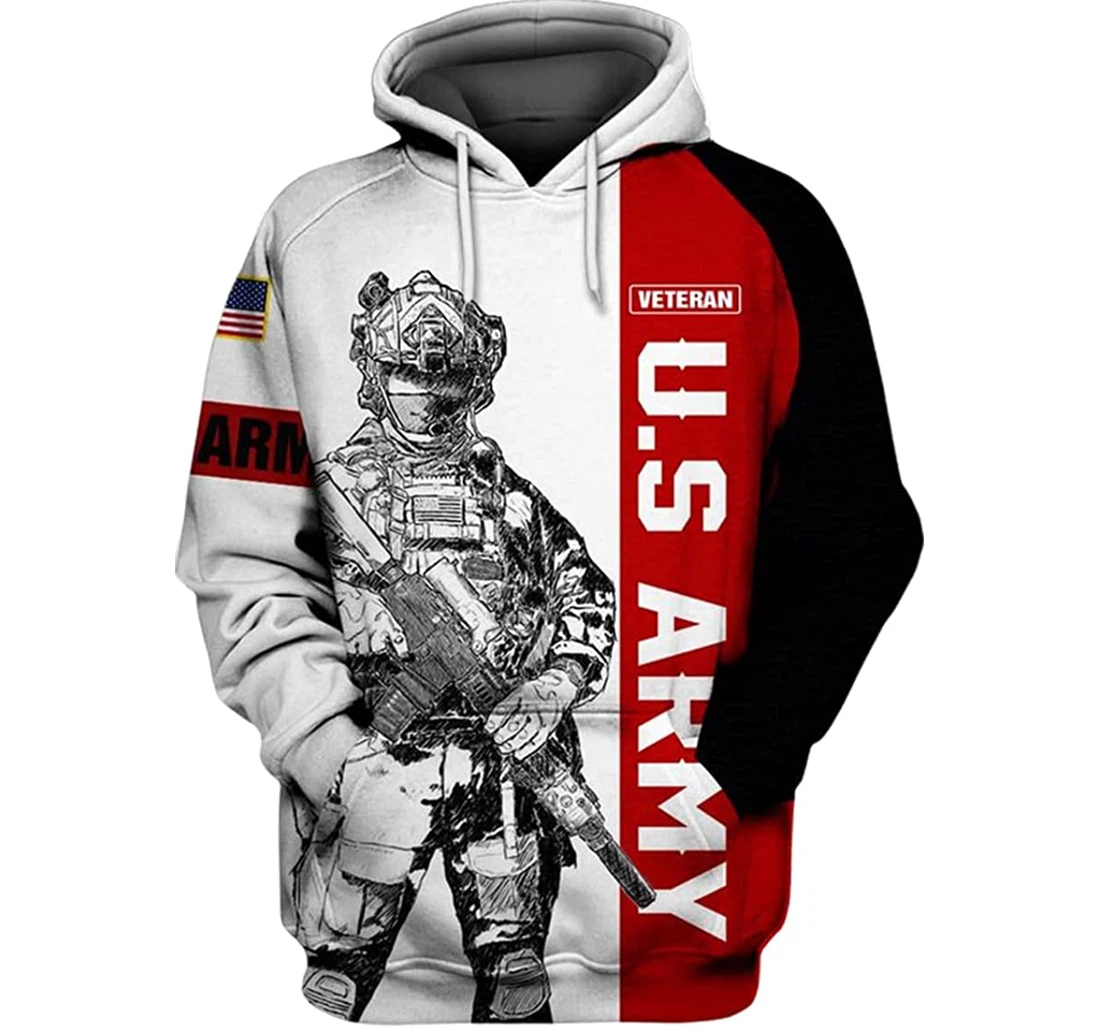 Us Army Veteran Flag White Red Background 2 - 3D Printed Pullover Hoodie