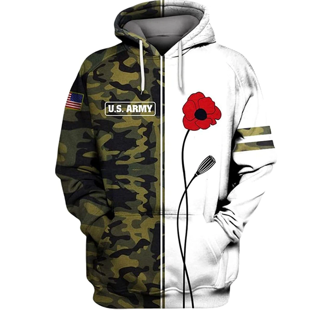 Us Army Veteran Honor The Fallen Camo N White - 3D Printed Pullover Hoodie