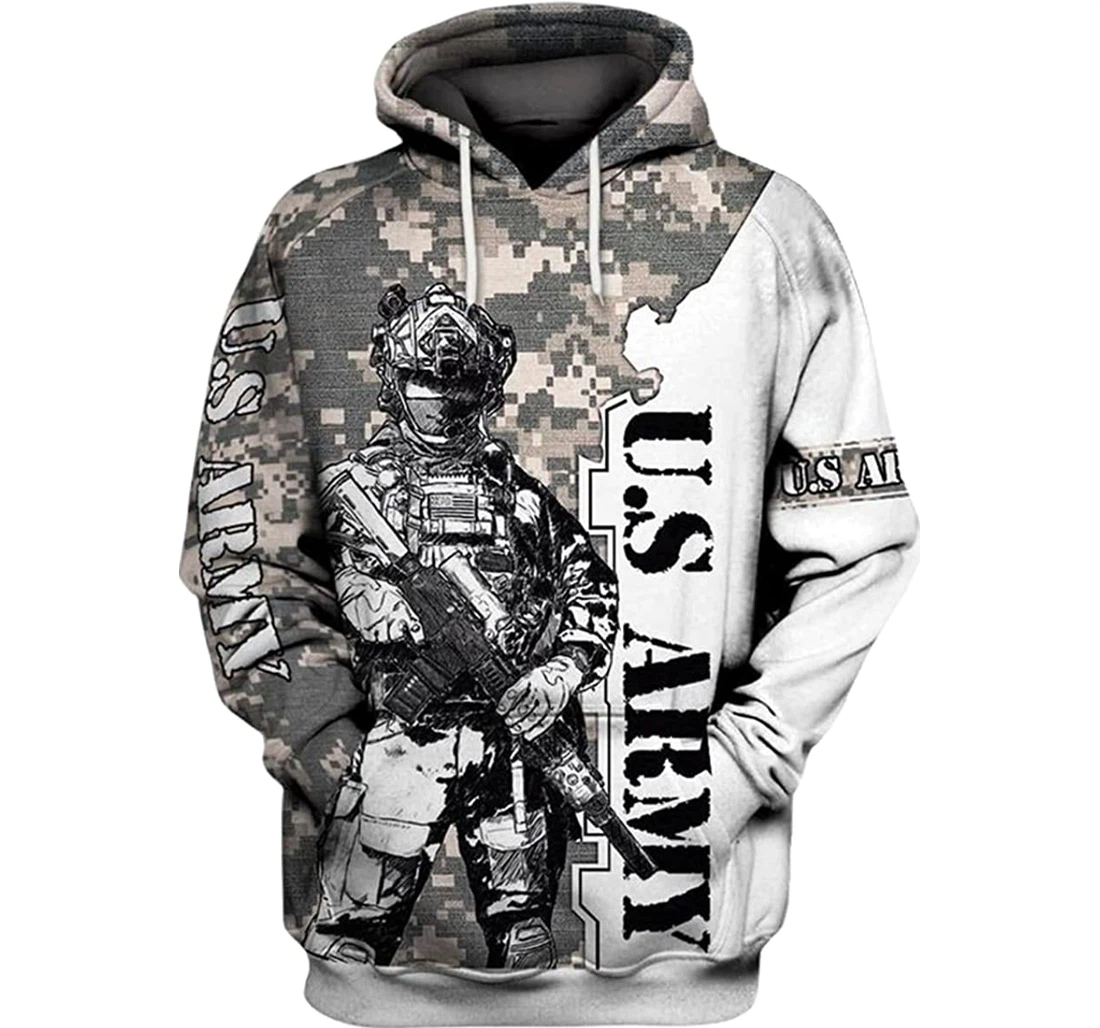 Us Army Strongest Soldier Grey Camo - 3D Printed Pullover Hoodie