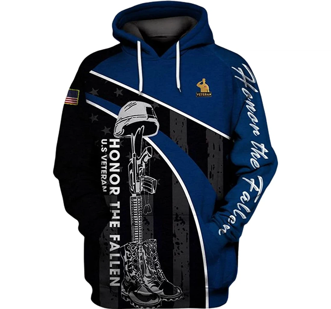 Us Army Veteran Honor The Fallen Flag Blue Color - 3D Printed Pullover Hoodie