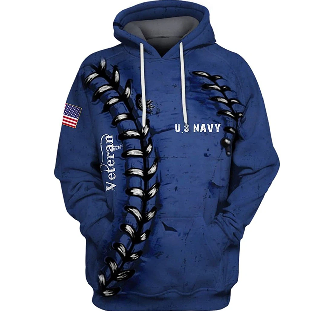 Baseball Us Navy Veteran Flag Blue Background - 3D Printed Pullover Hoodie