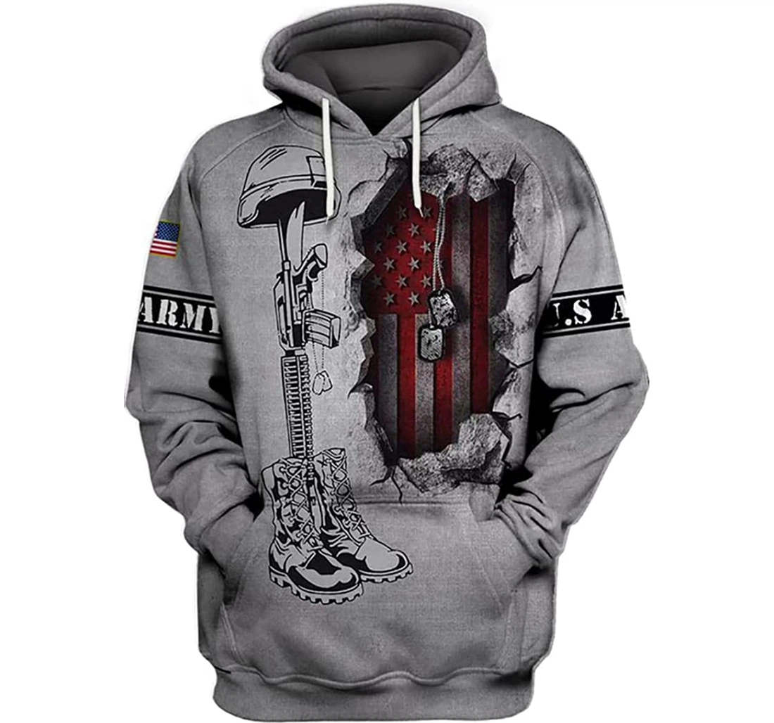 Us Army Red Flag The Broken Wall Boots Gun - 3D Printed Pullover Hoodie