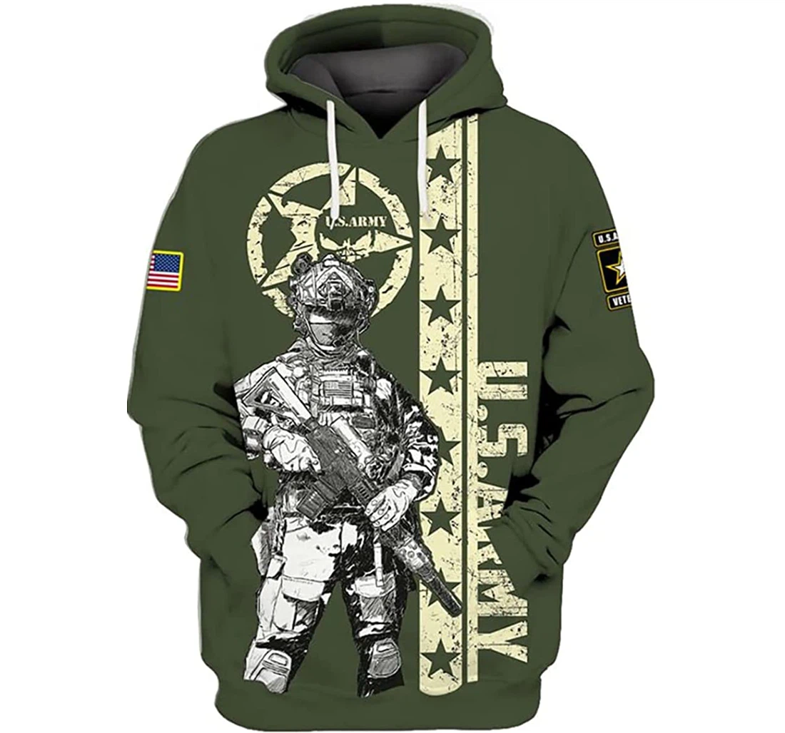 Us Army Veteran Art Green Background - 3D Printed Pullover Hoodie