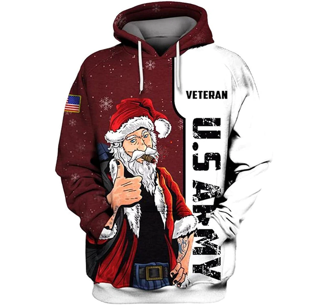 Us Army Veteran Santa Claus Merry Christmas Style - 3D Printed Pullover Hoodie