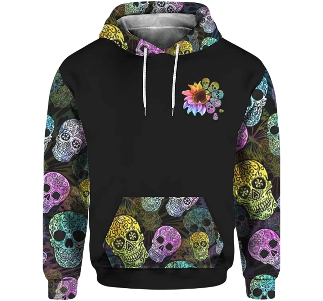 Sugar Skull Colorful Pattern Zero Fck Given - 3D Printed Pullover Hoodie