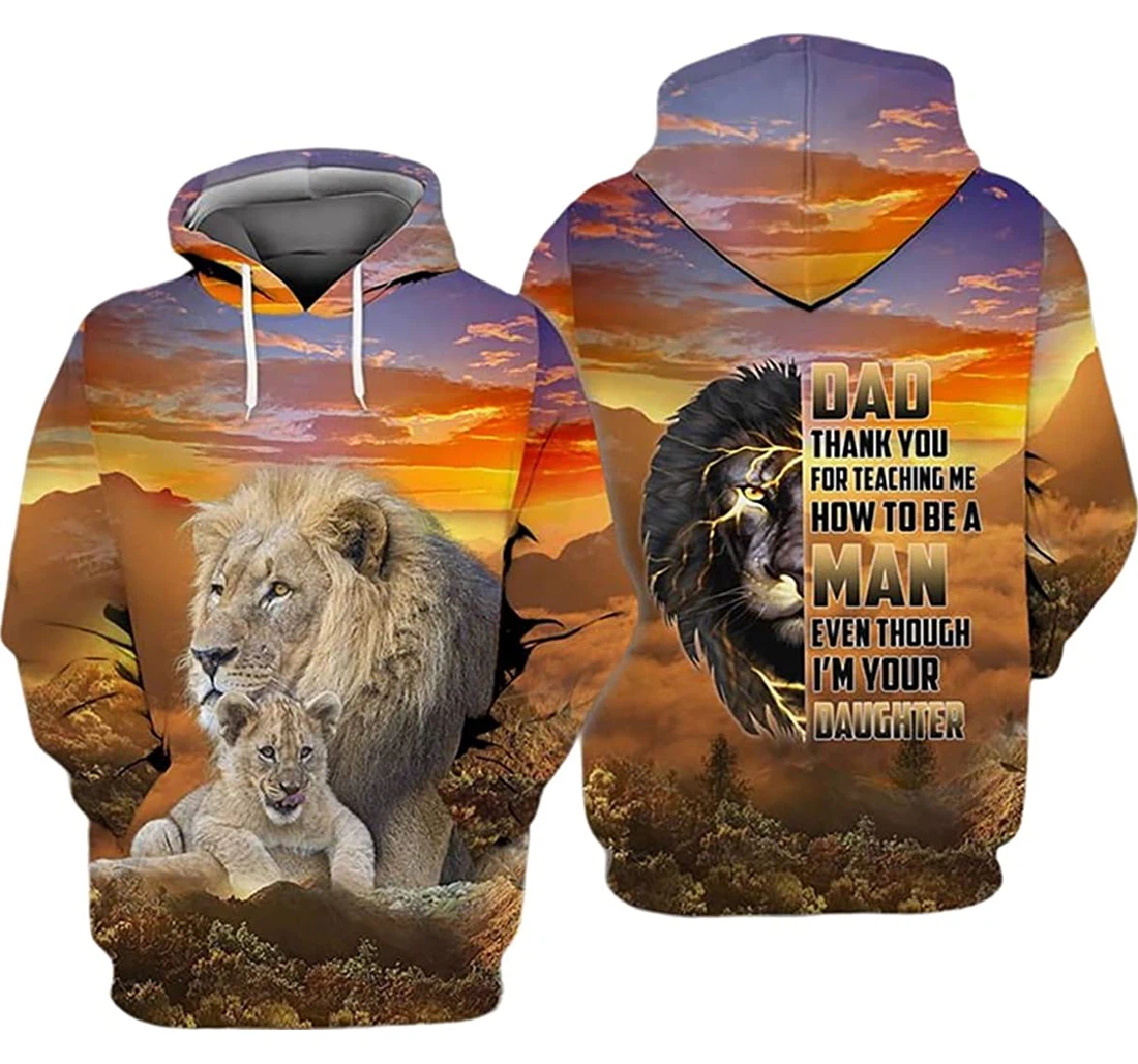 Lion Family Dad Daughter Sunset Background - 3D Printed Pullover Hoodie