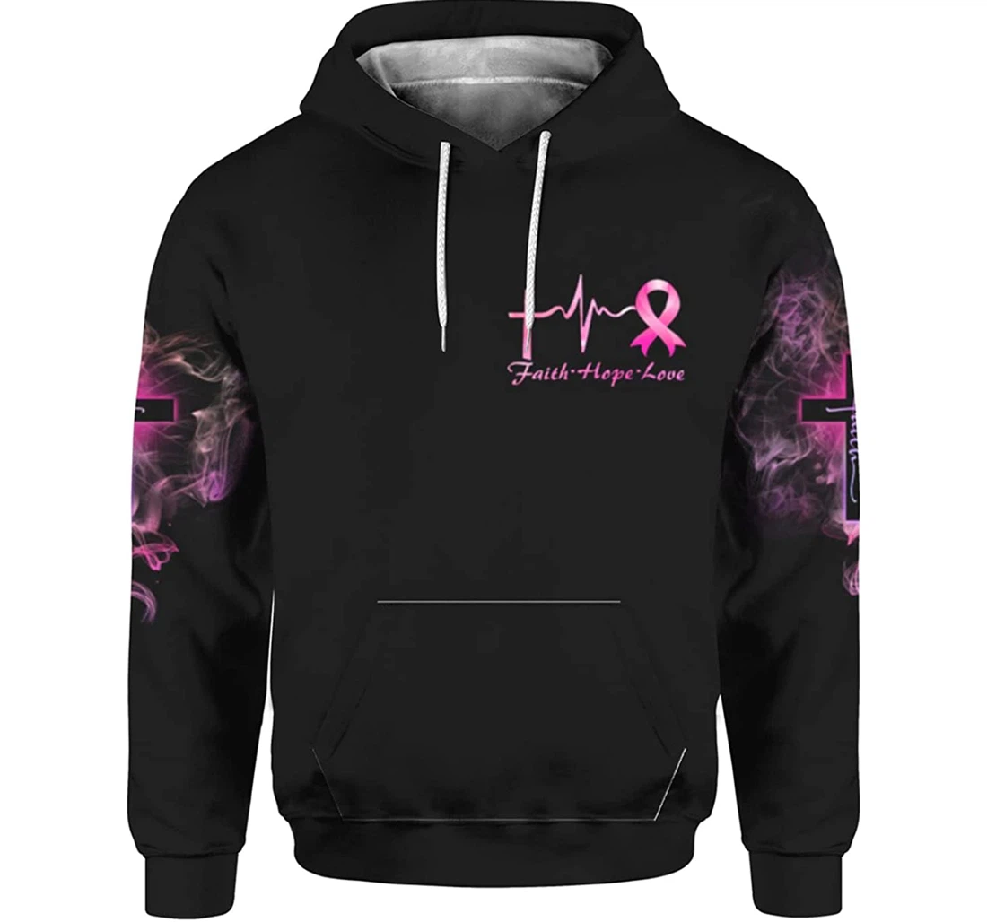 Breast Cancer Jesus I Can Do All Things Through Christ - 3D Printed Pullover Hoodie