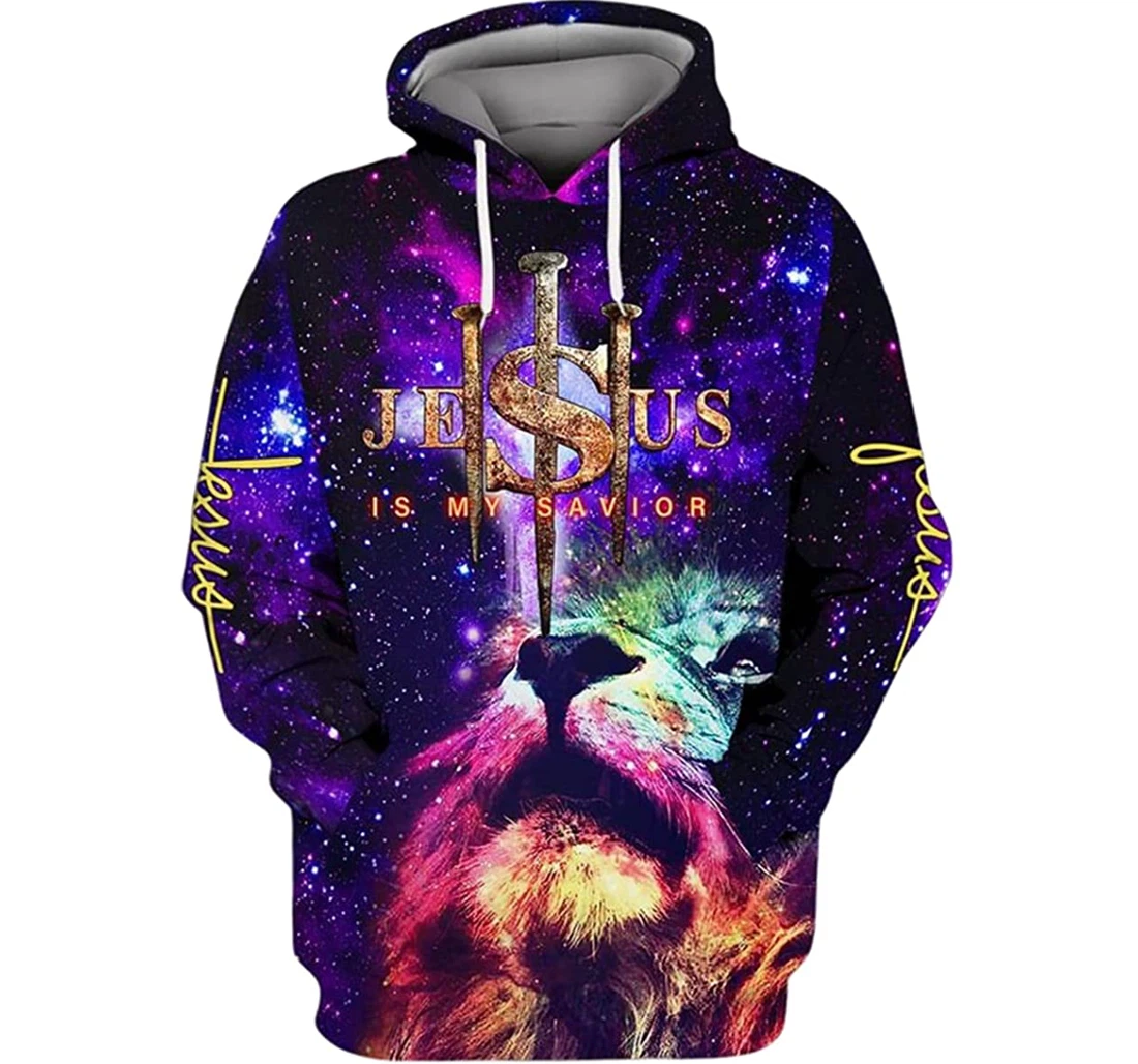 Lion Galaxy Jesus Is My Savior - 3D Printed Pullover Hoodie