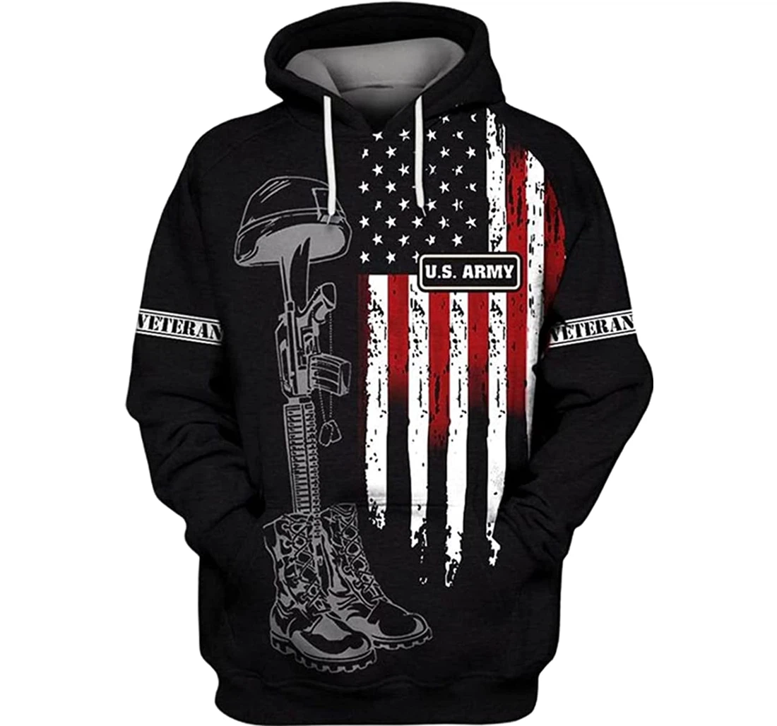 Us Army Veteran Honor The Fallen America Flag - 3D Printed Pullover Hoodie