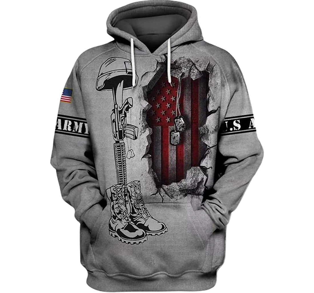 Us Veteran Flag Broken Wall My Heart - 3D Printed Pullover Hoodie