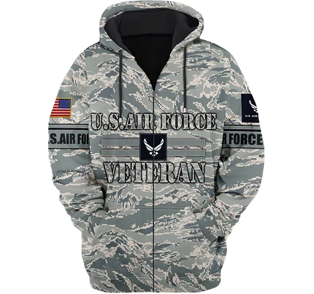 U.s Air Force Veteran White Camo Background - 3D Printed Pullover Hoodie