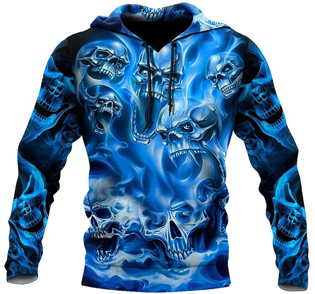 Blue Skulls - 3D Printed Pullover Hoodie