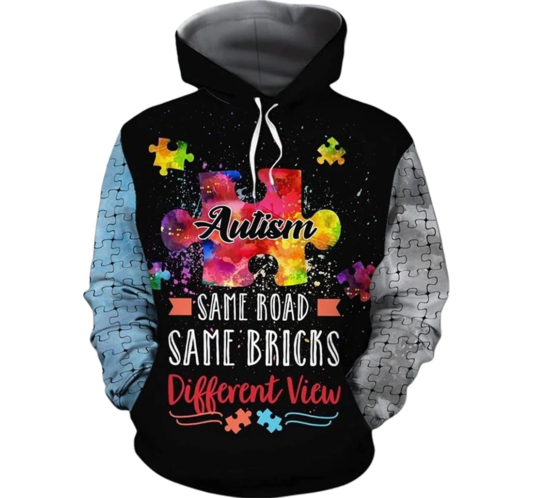 Autism Awareness Same Road Same Bricks S - And - 3D Printed Pullover Hoodie