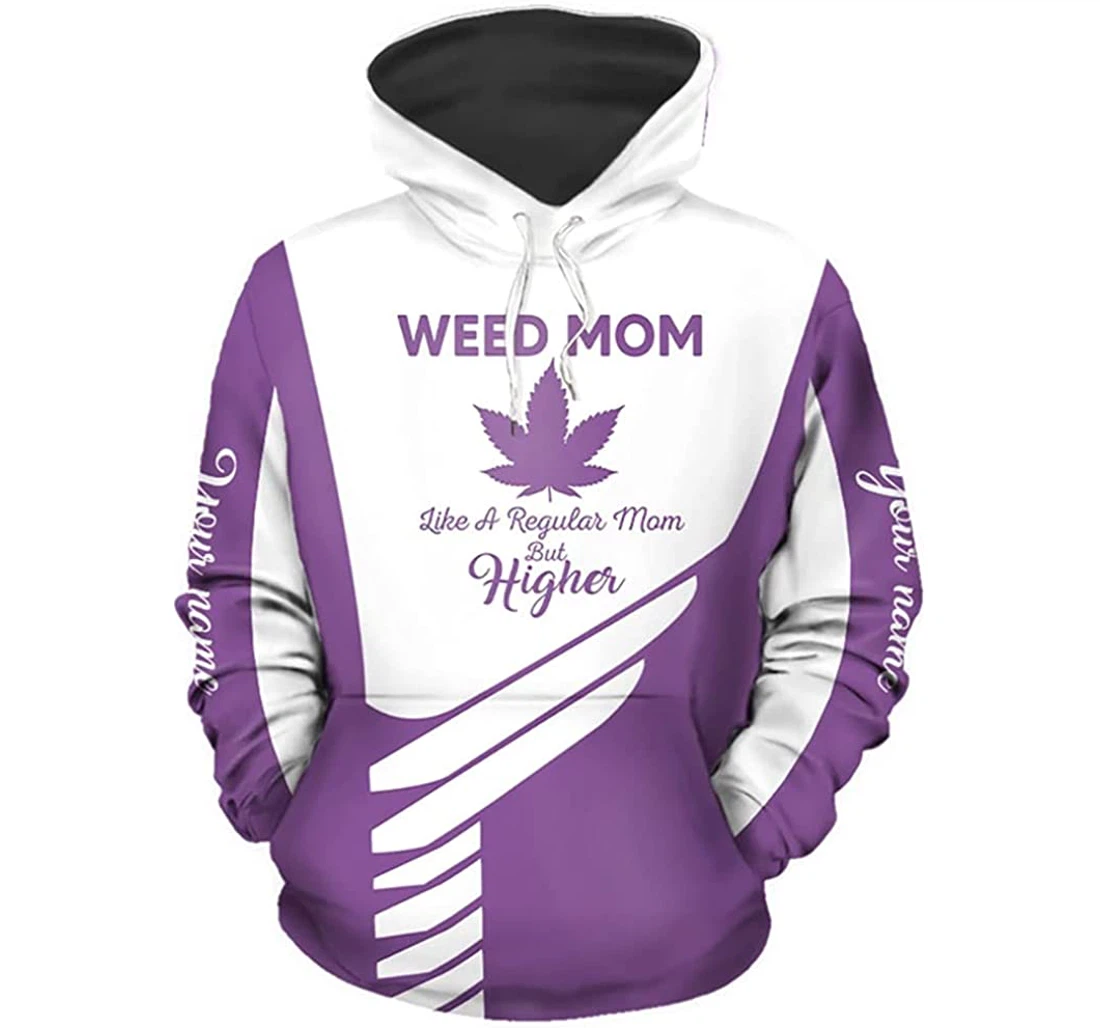 Weed Mom Like A Regular Mom But Higher Purple And White Background - 3D Printed Pullover Hoodie