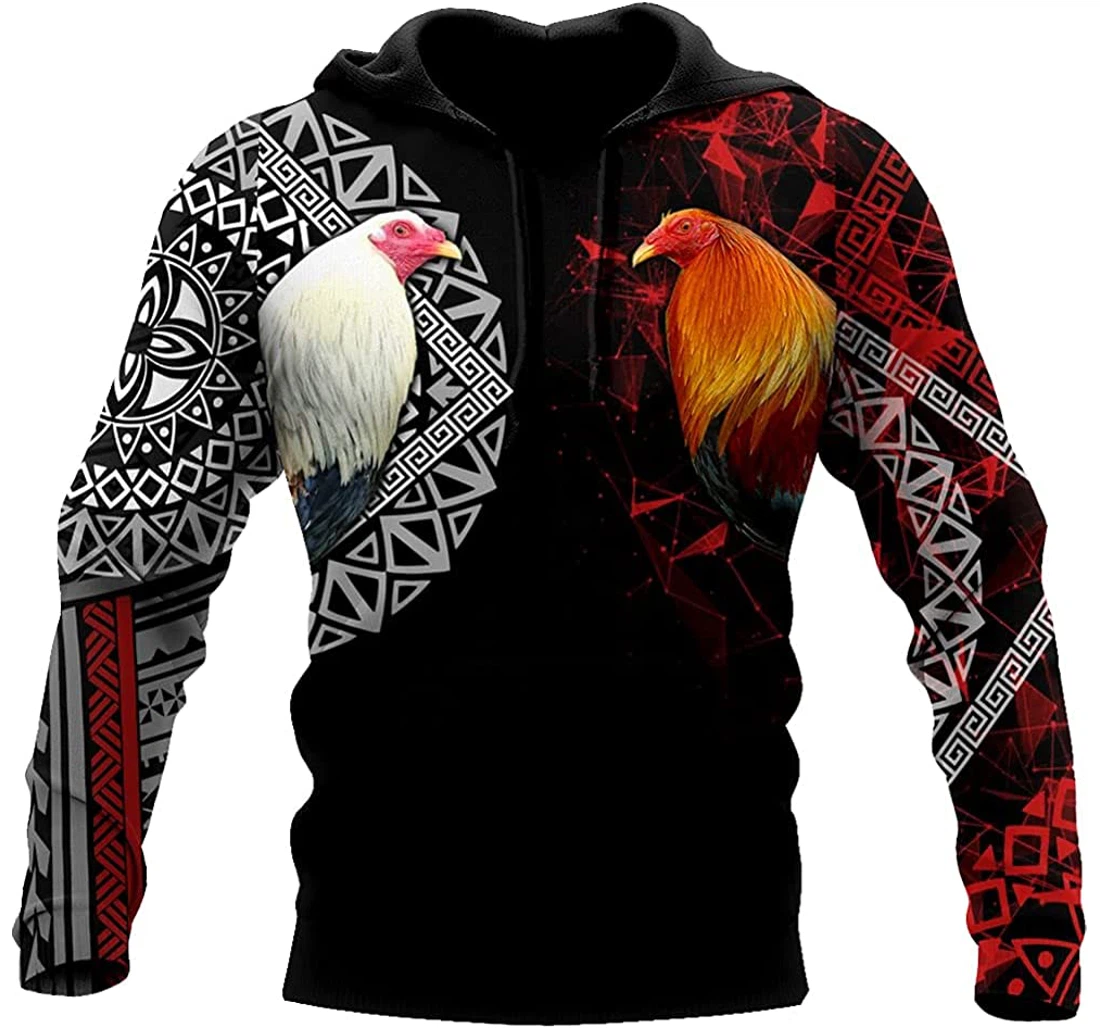 Mexican Rooster Chicken Red And White Pattern - 3D Printed Pullover Hoodie