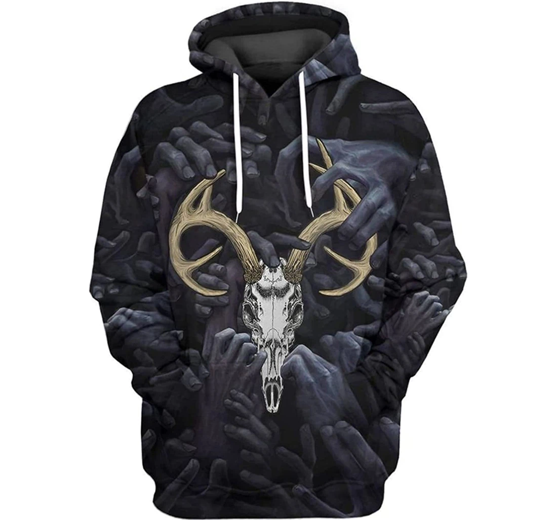 Hunting Deer Skull Hands S - And - 3D Printed Pullover Hoodie