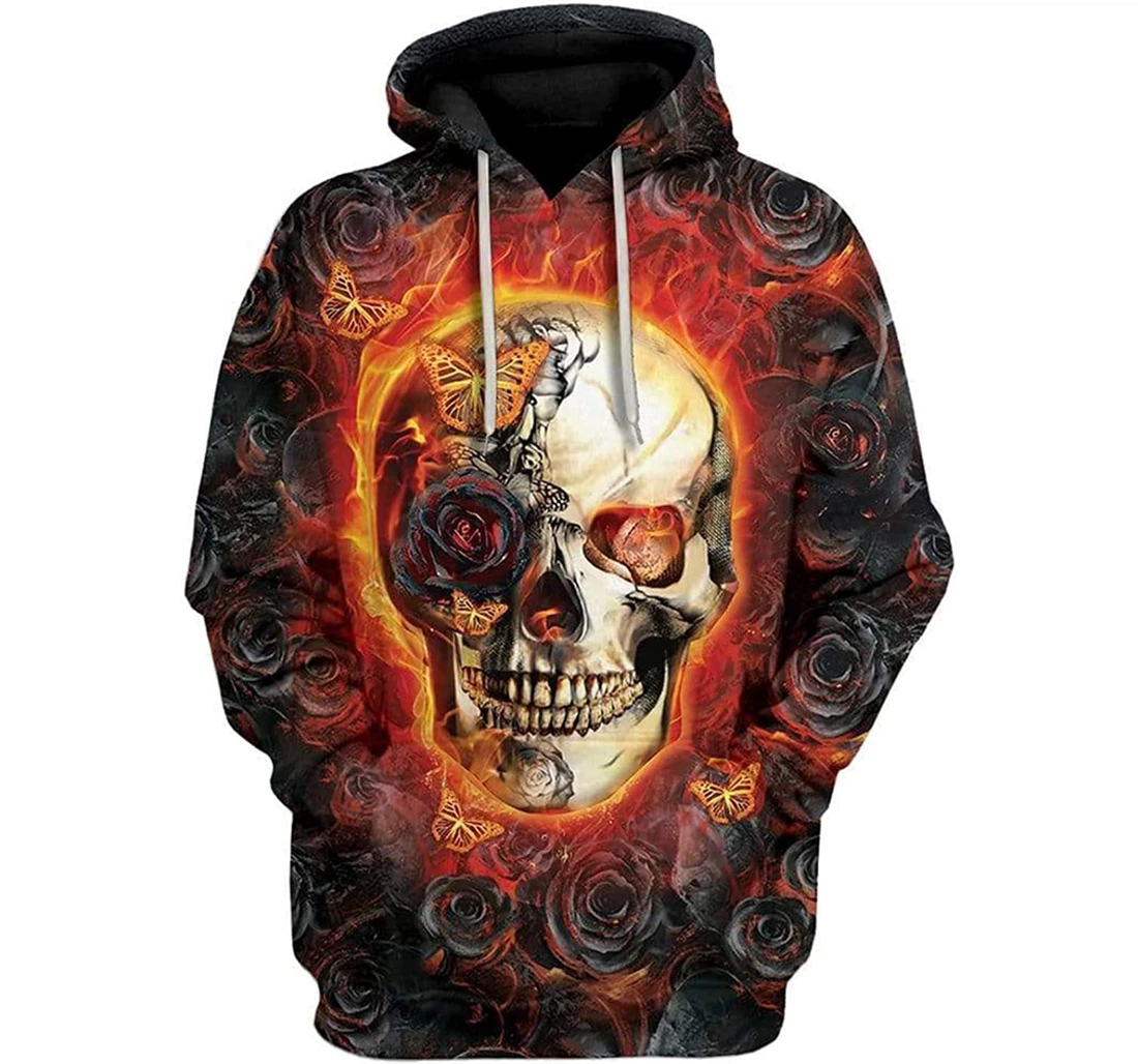 Burnt Skull Rose And Butterfly S - And - 3D Printed Pullover Hoodie