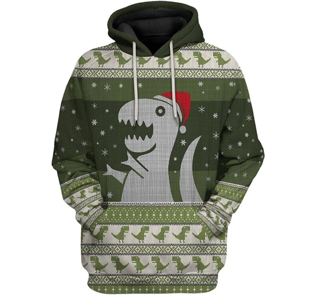 Christmas Dino S - And - 3D Printed Pullover Hoodie