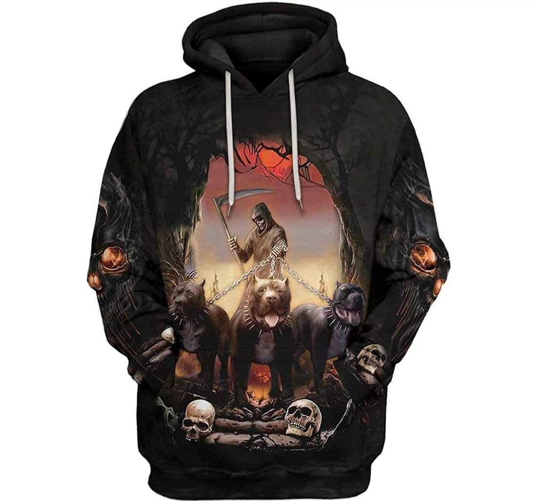 Grim Reaper Pitbull Death And - 3D Printed Pullover Hoodie