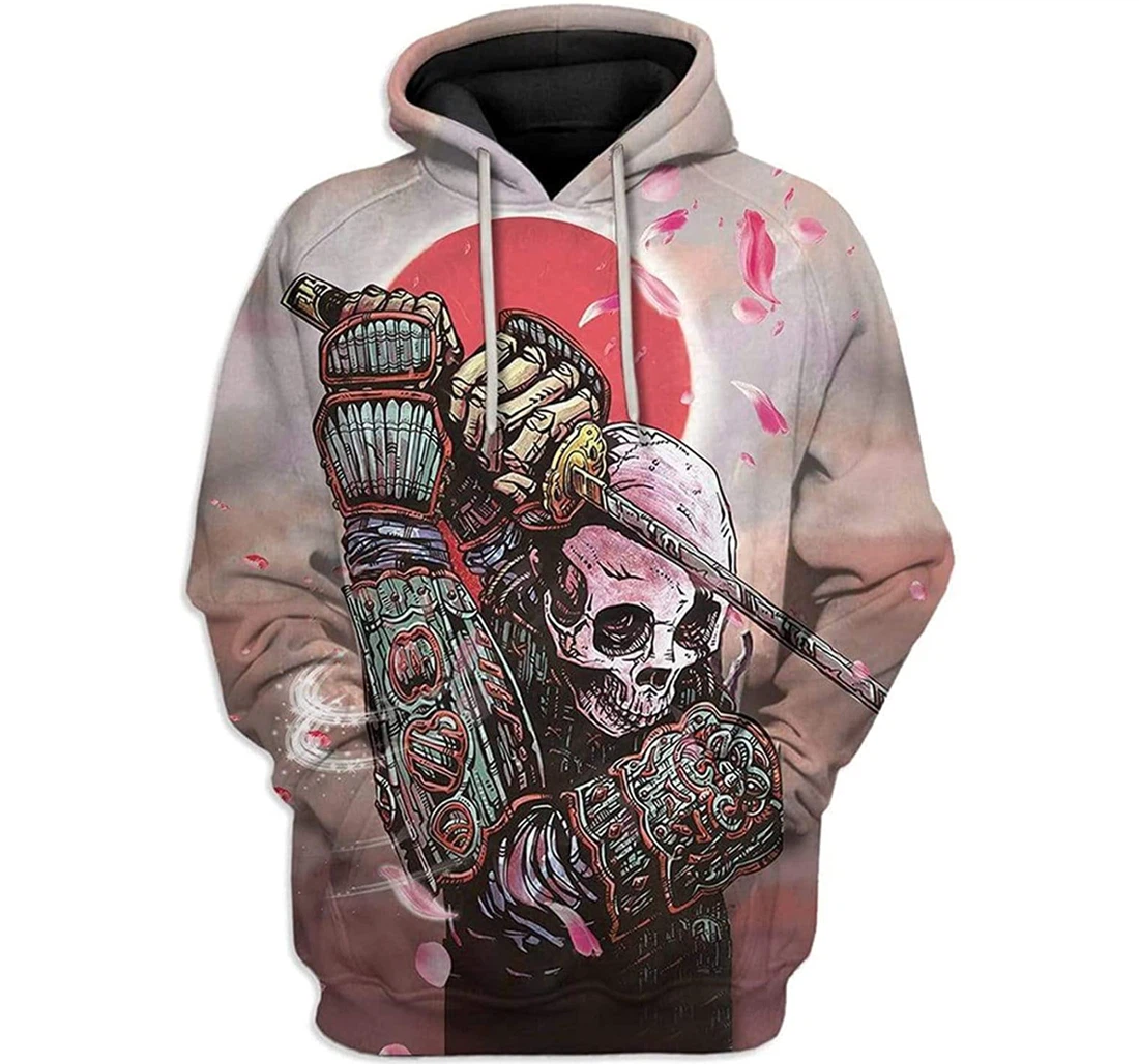 Samurai Ninja Skull And - 3D Printed Pullover Hoodie