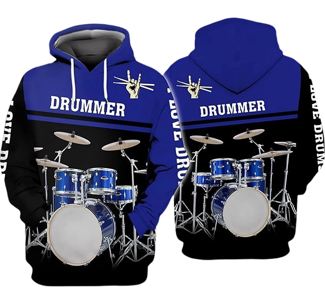 Blue Drums Drummer - 3D Printed Pullover Hoodie