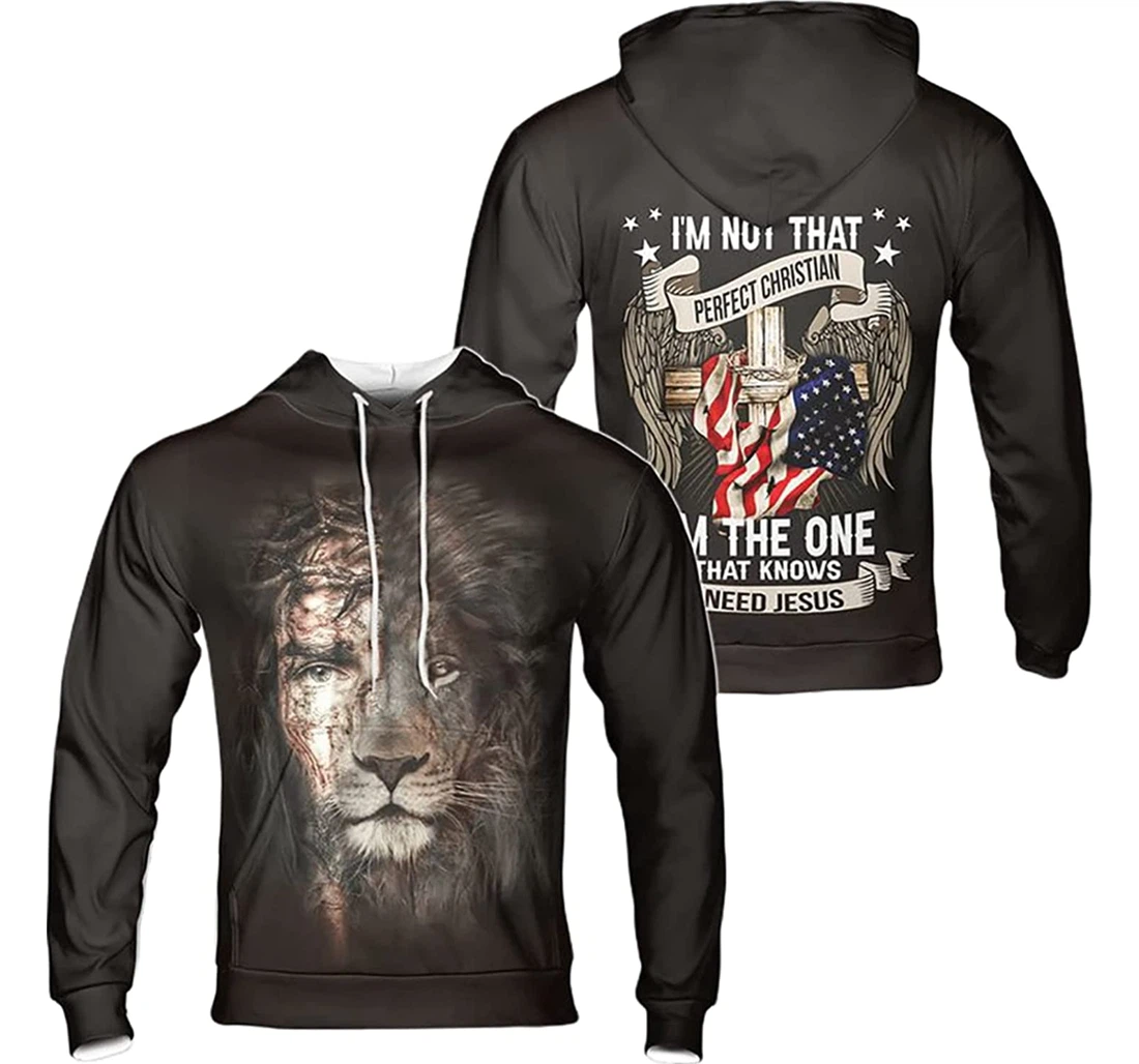 U.s Jesus Lion I'm Not That Perfect Christian I'm The One That Knows And - 3D Printed Pullover Hoodie