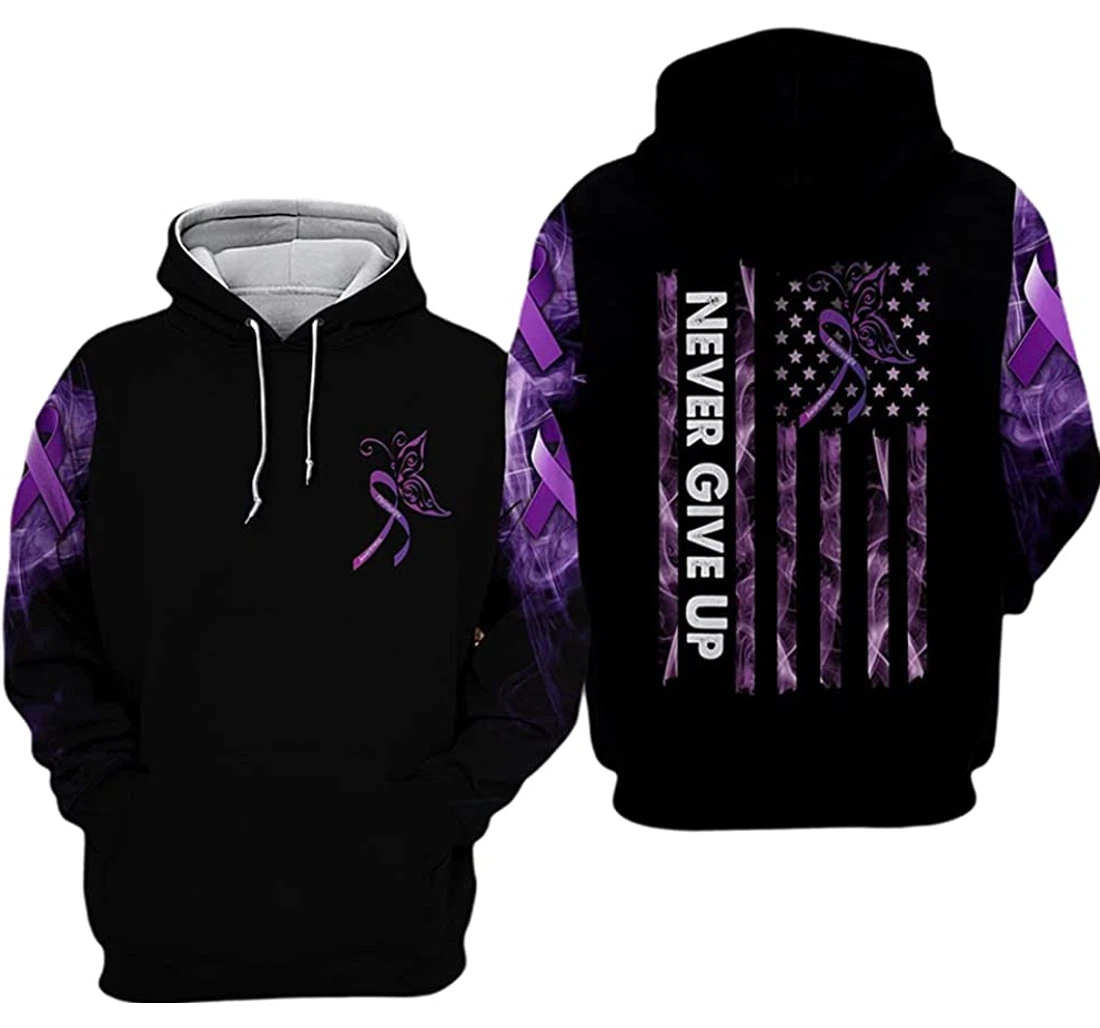 Fibromyalgia Never Give Up Purple Us Flag - 3D Printed Pullover Hoodie