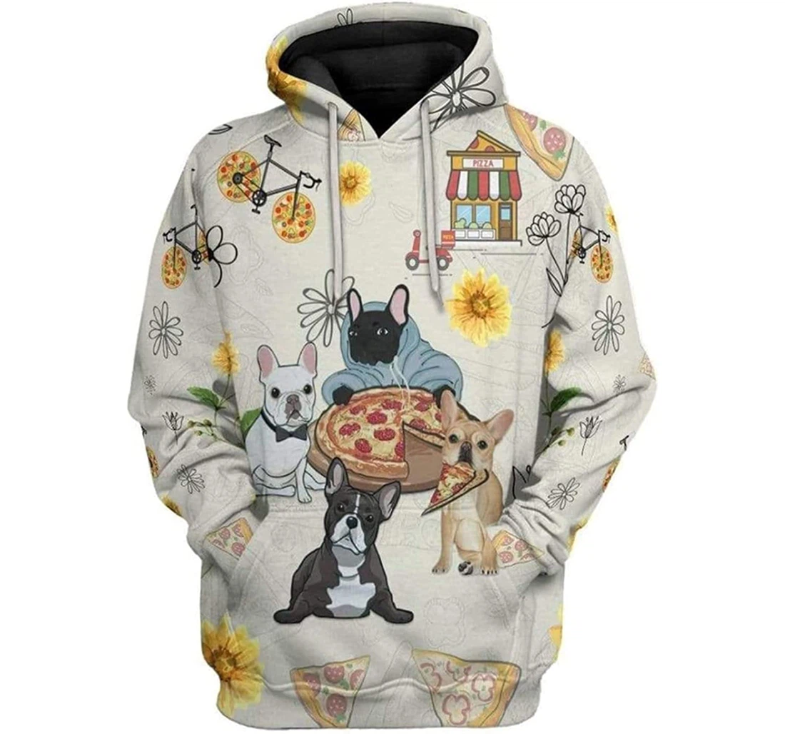 French Bulldog Are Intrigued By Pizza - 3D Printed Pullover Hoodie