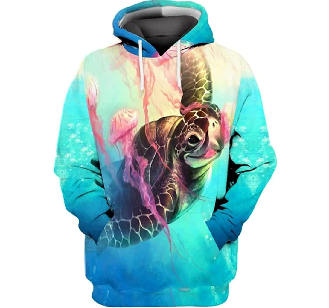 Turtle Jellyfish Art - 3D Printed Pullover Hoodie