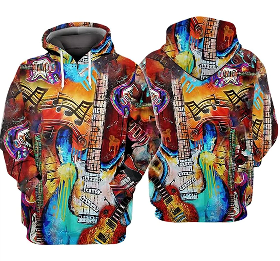 Love Guitar Colorful Guitars Pattern - 3D Printed Pullover Hoodie