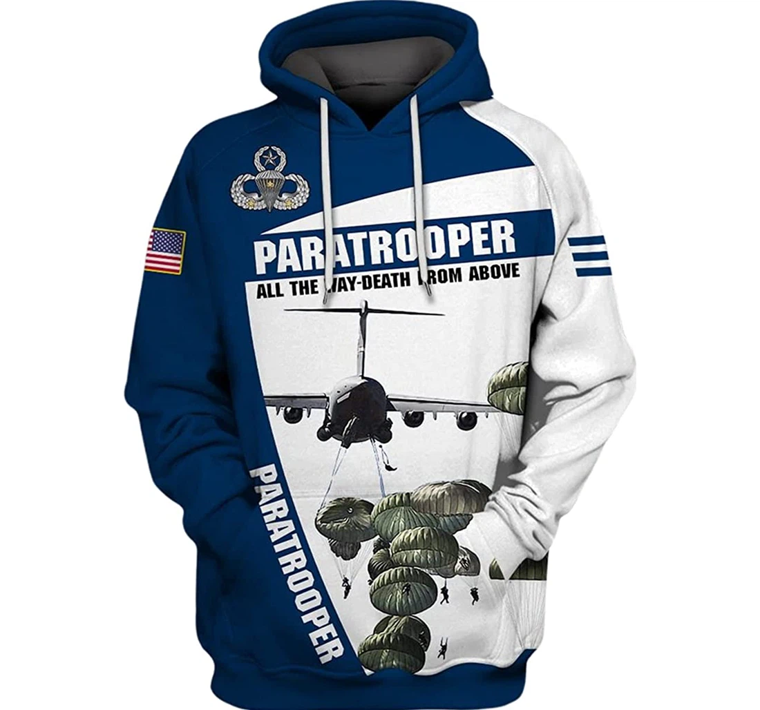 U.s Paratrooper Symbol Flag All The Way-death From Above - 3D Printed Pullover Hoodie