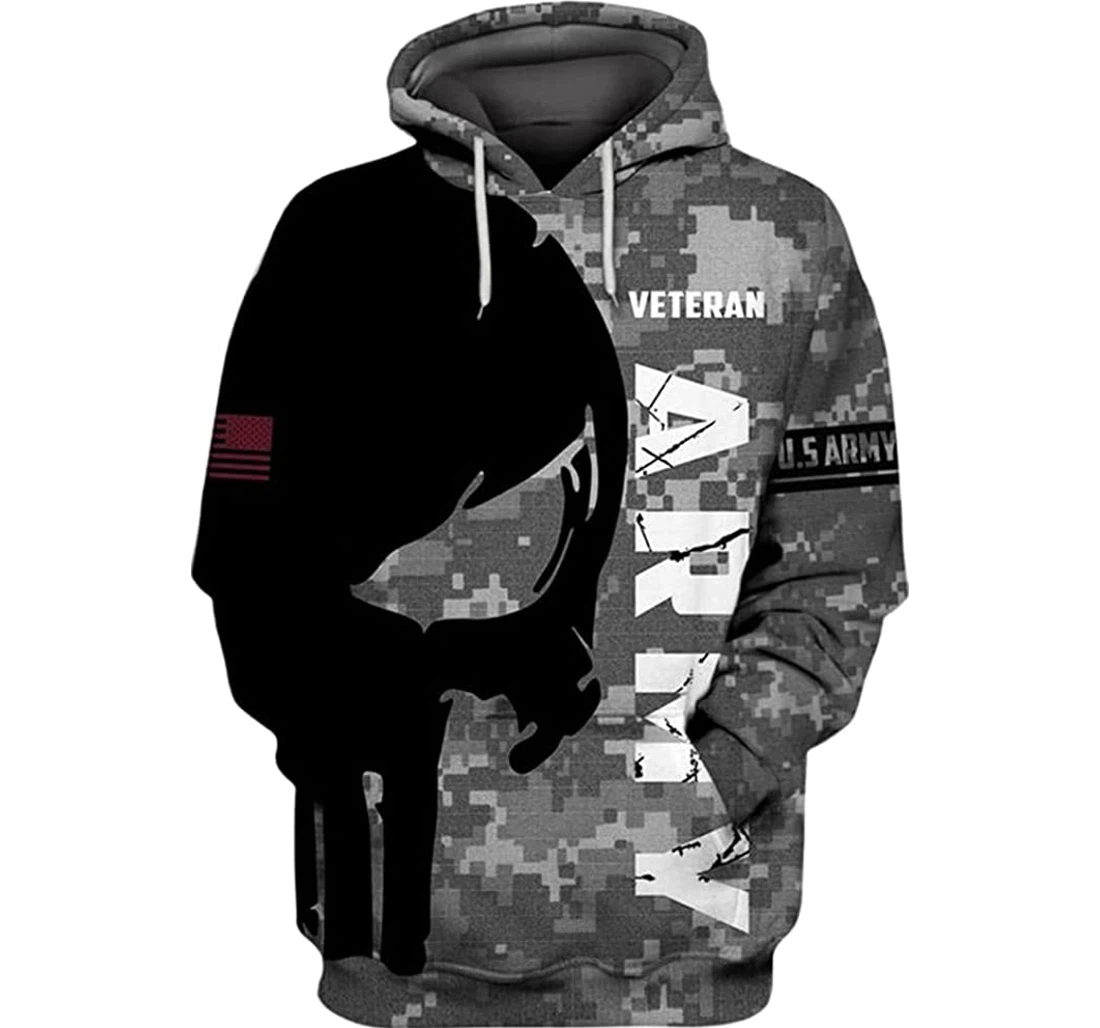 Us Army Veteran Flag Skull Camo - 3D Printed Pullover Hoodie