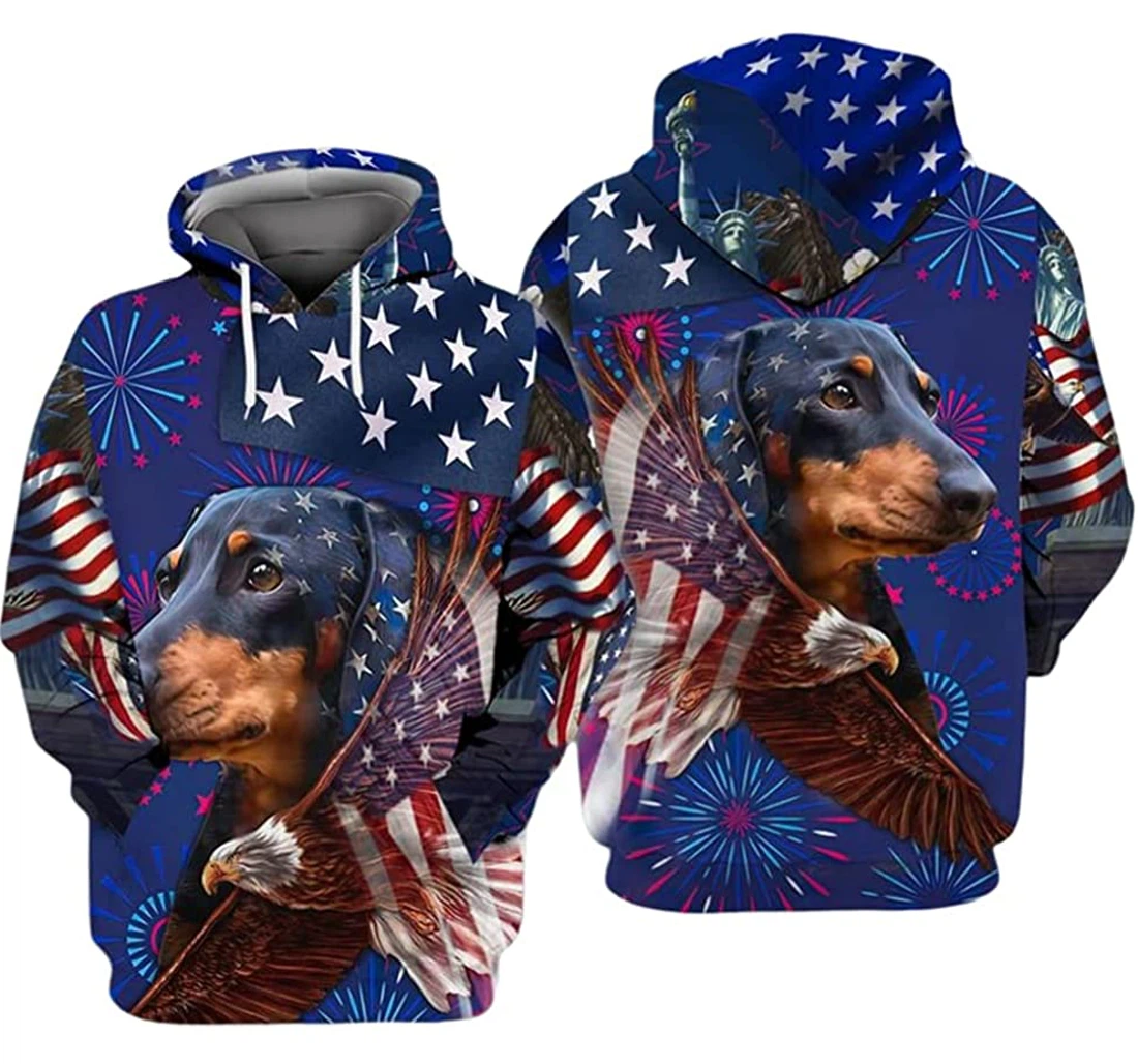 Dachshund Fireworks Independence Day Us Flag Eagle 2 - 3D Printed Pullover Hoodie