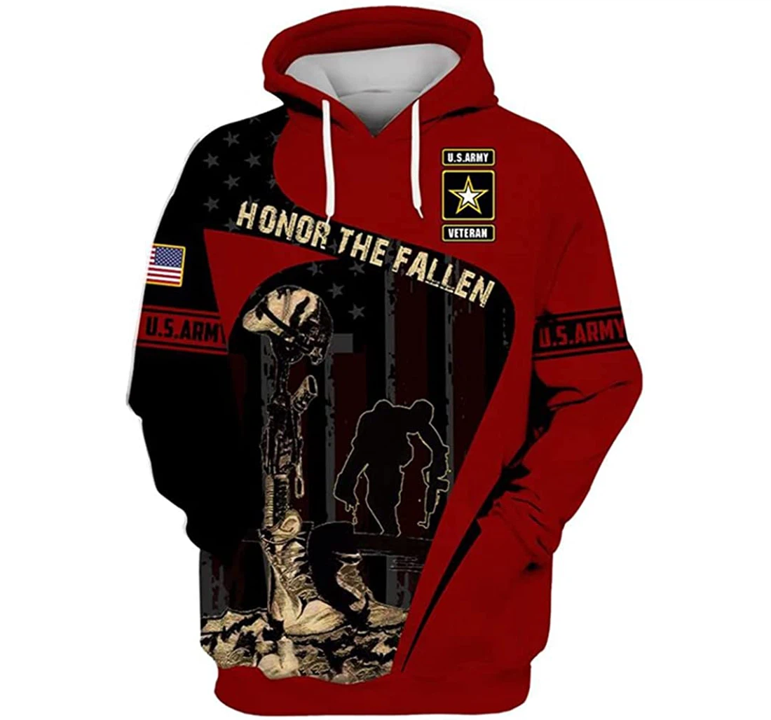 Us Army Veteran Honor The Fallen Soldier Red - 3D Printed Pullover Hoodie