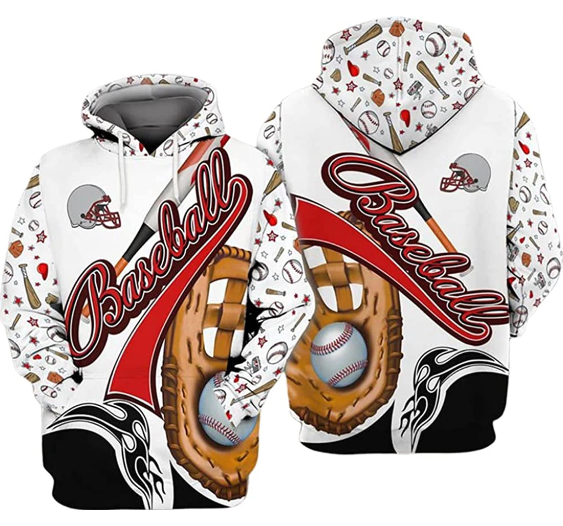 Baseball Lover Baseball Gloves Helmet Pattern - 3D Printed Pullover Hoodie