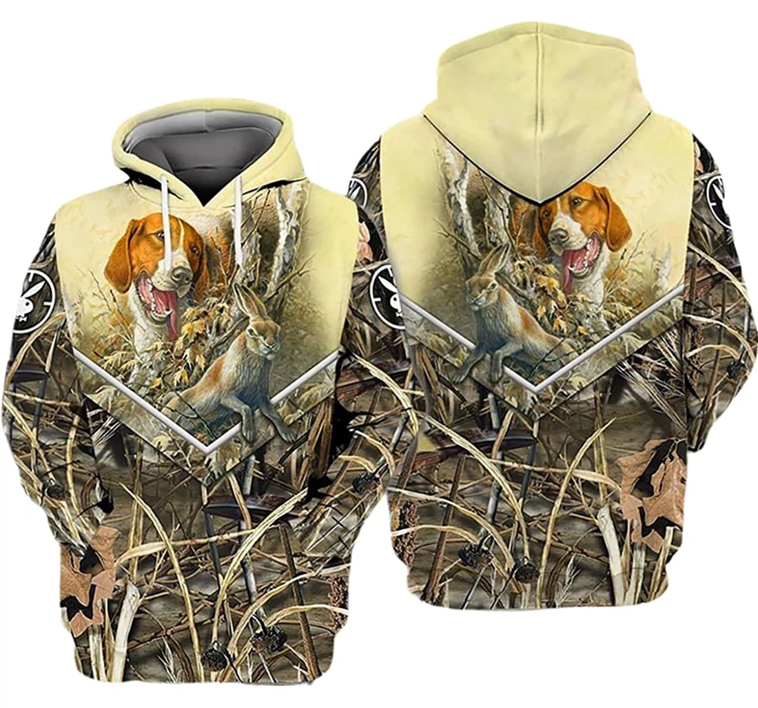 Beagle Hunting Rabbit Forest Camo Background - 3D Printed Pullover Hoodie