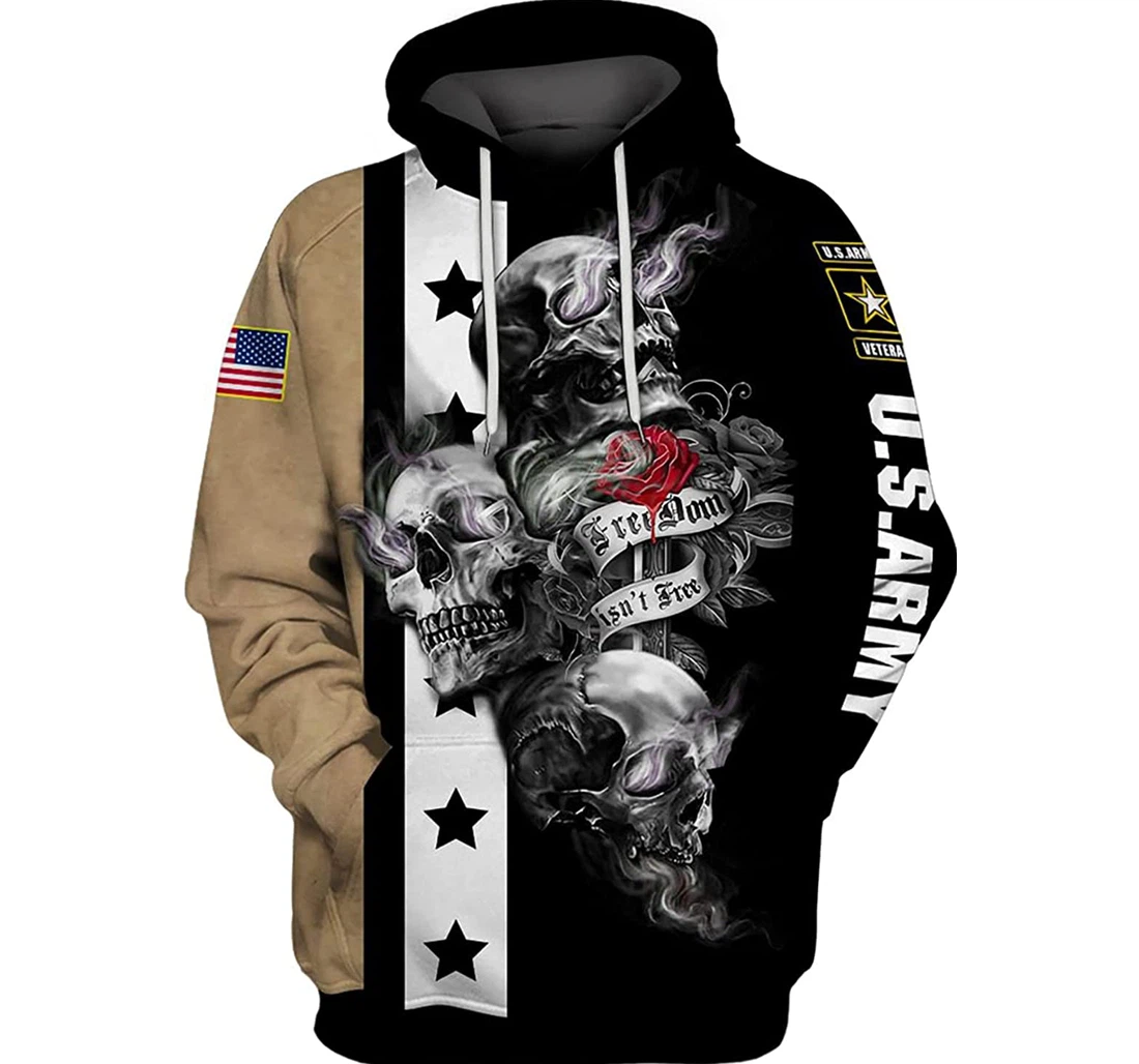 Us Army Skull Pattern Freedom Isn't Free - 3D Printed Pullover Hoodie