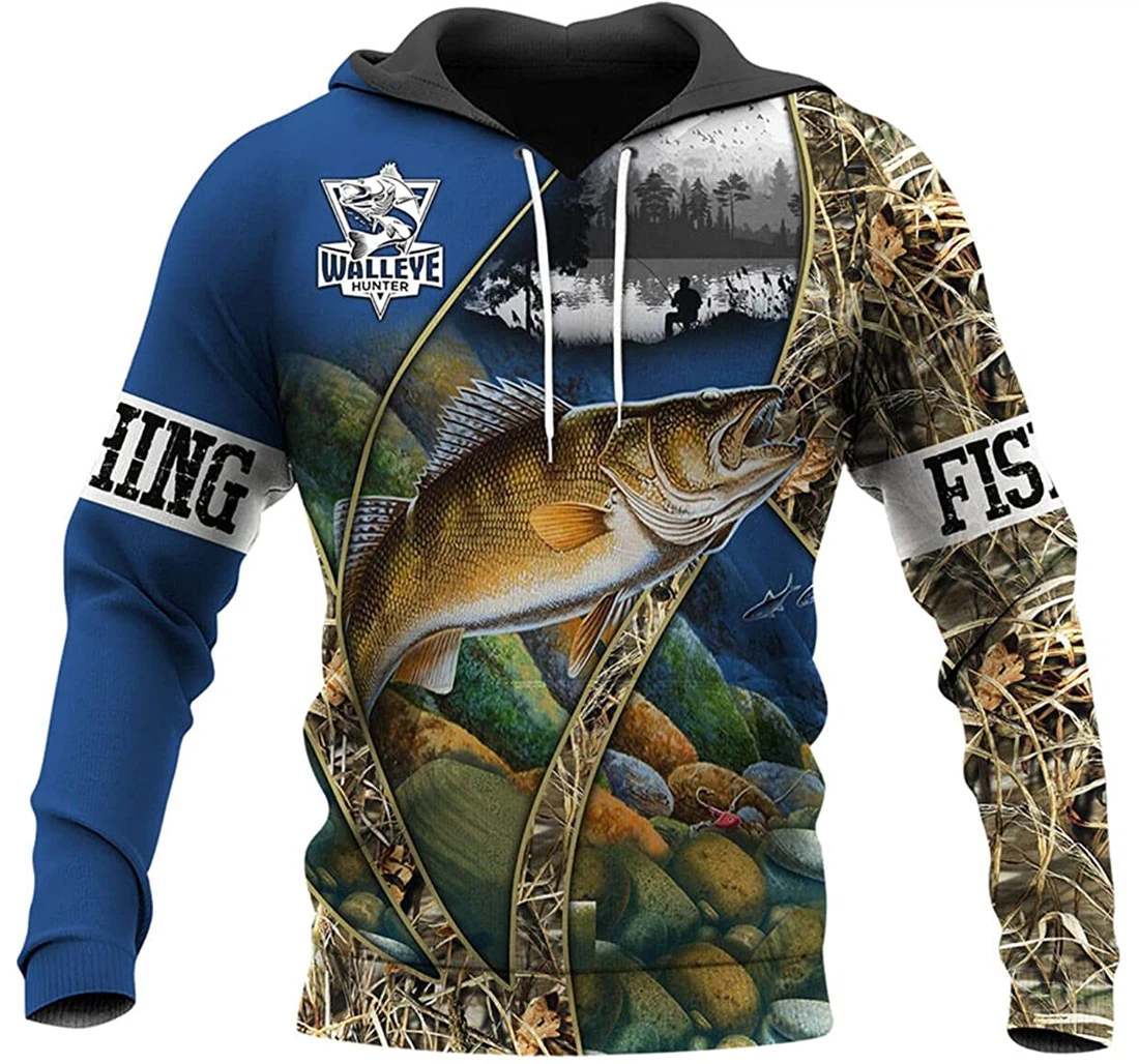 Walleye Fishing Blue Camo - 3D Printed Pullover Hoodie