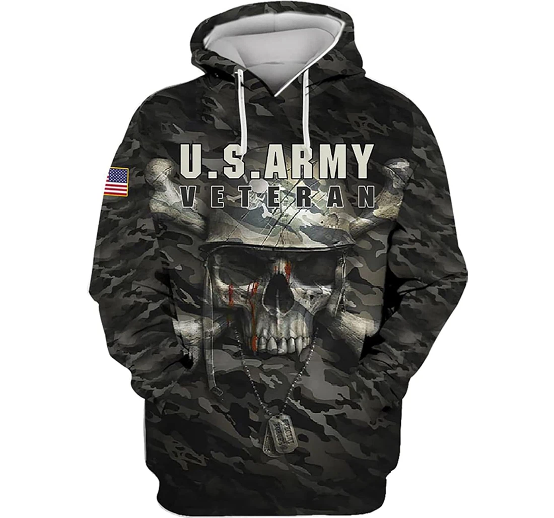 Us Navy Veteran Skull Blood Camo - 3D Printed Pullover Hoodie