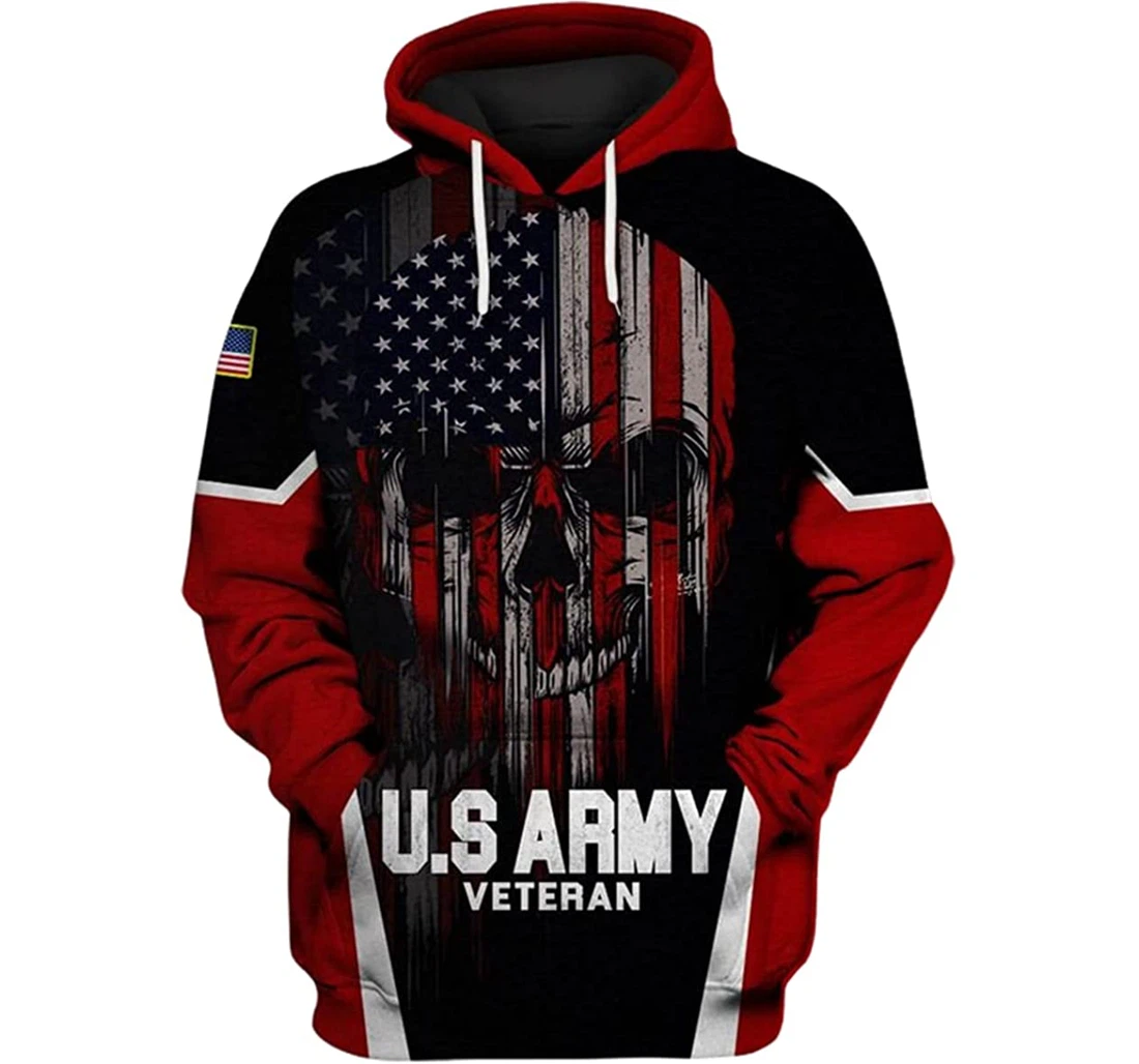 Us Army Veteran Skull America Flag - 3D Printed Pullover Hoodie