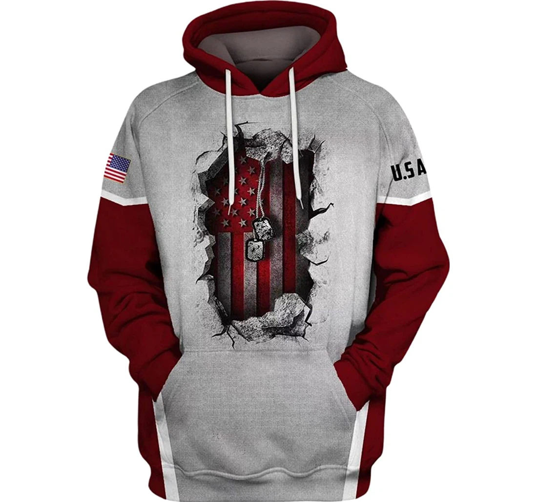 U.s Army Red Flag Broken Wall America Flag 4 - 3D Printed Pullover Hoodie