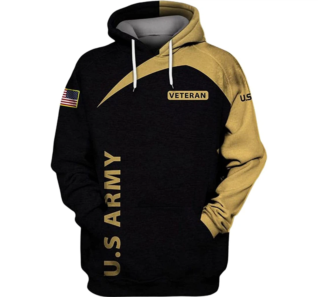 U.s Army Veteran Light Brown Background - 3D Printed Pullover Hoodie