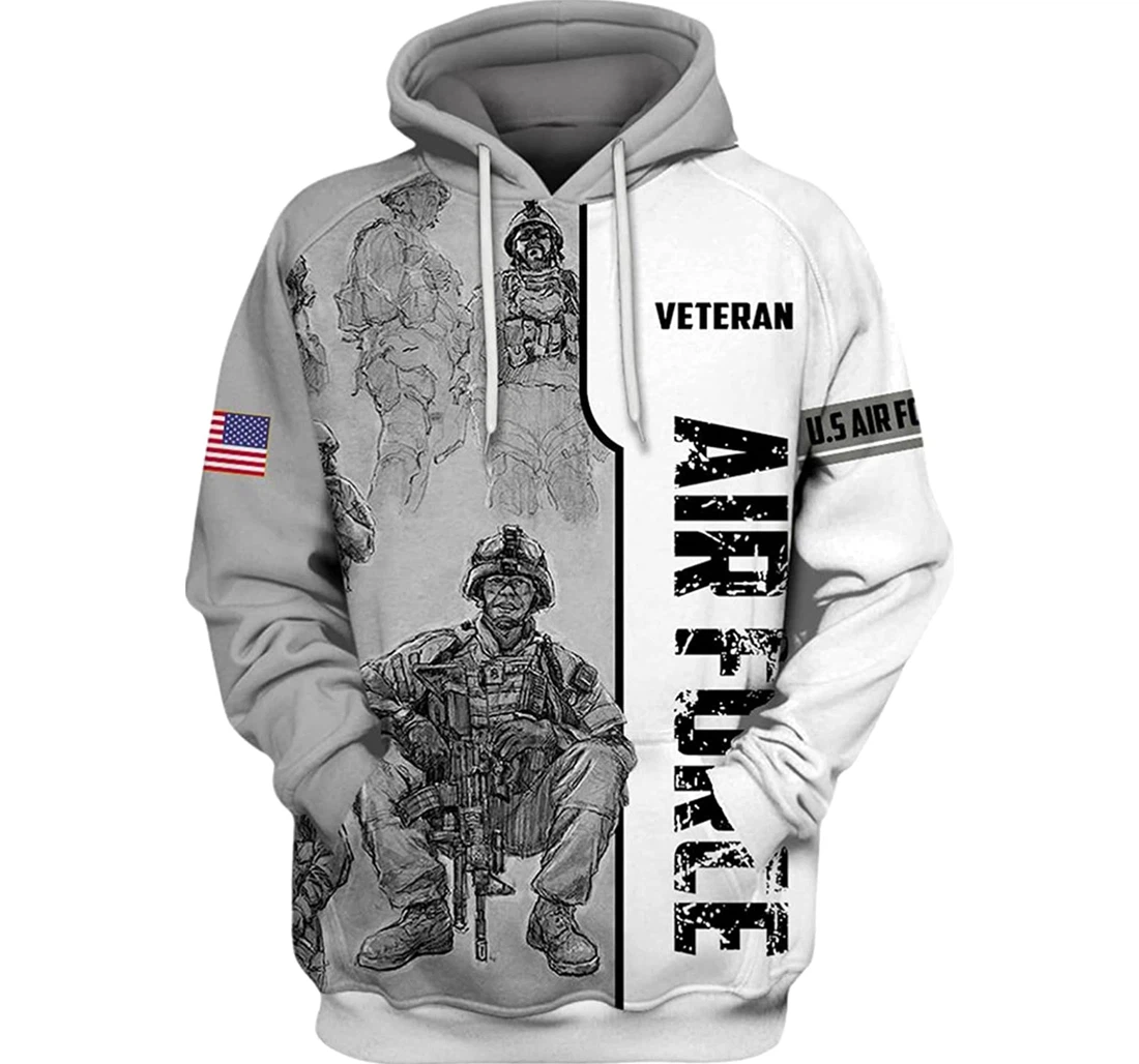 Us Army Veteran Flag Grey Art - 3D Printed Pullover Hoodie