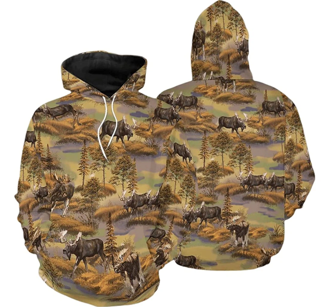 Moose In The Forest Pattern - 3D Printed Pullover Hoodie