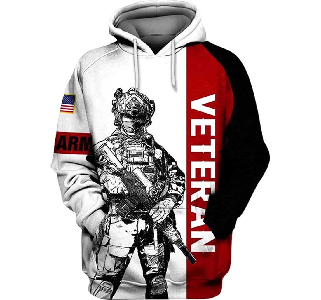 Us Army Veteran White Red Background Us Flag - 3D Printed Pullover Hoodie